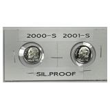 1-2000-S & 2001-S Silver Proof Roosevelt Dime Pair