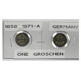 GERMANY: 1858 & 1871-A Silver 1 Groschen Pair