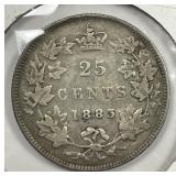 CANADA: 1883-H Silver Twenty Five Cents Fine F
