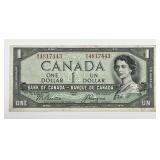CANADA: 1954 One Dollar Note w/ Devils Hair