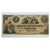 1855 $2 Bank of the Republic Rhode Island Obsolete