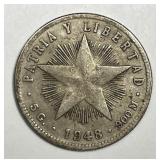 CUBA: 1948 Silver 20 Centavos