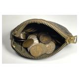 Leather Coin Purse with 100 Pre-1940 Lincoln Cents