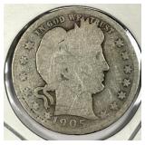 1905-S Barber Silver Quarter About Good AG