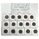 Mix 1909 Indian & Lincoln Cents 15 Total 5 Each