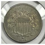1869 Shield Nickel Extra Fine XF
