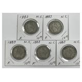 1883 Liberty Head V Nickel No CENTS Lot of 5 Fine