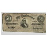 1864 $50 Confederate Note Jefferson Davis T-66
