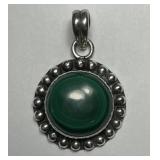 Malachite Round Cabochon Sterling Silver Pendant