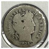 1893-D Barber Silver Dime About Good AG