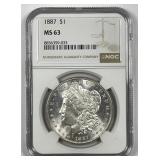 1887 Morgan Silver $1 NGC MS63