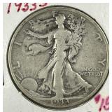 1933-S Walking Liberty Silver Half Very Good VG+