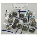 14 Different "P" Kennedy Halves from Mint Sets