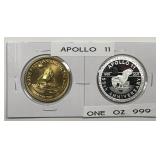 APOLLO 11 Silver & Bronze Medallion Pair