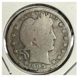 1905 Barber Silver Quarter Good G