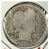 1905-O Barber Silver Quarter About Good AG