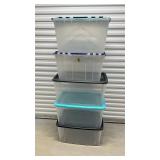 5 Assorted Clear Plastic Storage Bins