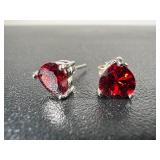 925 Sterling Silver Red Heart Stud Earrings