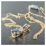 14K Gold Sapphire & Diamond Pendant Necklace