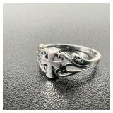 925 Sterling Silver Cross & Scroll Ring