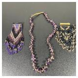 Amethyst Chip Necklace & Beaded Fringe Pin Set