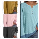 Pink Striped Textured Henley Long Sleeve Top