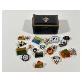 Vintage Ski & Travel Lapel Pin Set with Case