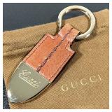 Gucci Leather & Gold-Tone Script Logo Keychain