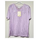 Jenny Lavender Rayon Blend Embroidered V-Neck Top