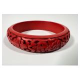 Vintage Chinese Carved Red Cinnabar Resin Bangle