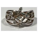 Sterling Silver Openwork CZ Vine Band Ring Size 7