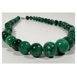 Graduated Malachite Round Bead Strand Necklace