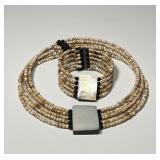 Costa Rica Wood & Mother of Pearl Beaded Necklace