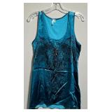 Studio Y Teal Satin Graphic Tank Top Size Medium