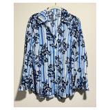 NY Collection Blue Striped & Floral Button Down
