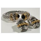 Two-Tone Twisted Cable Bangle & Clip-On Earrings