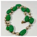 Miriam Haskell 1950's Green Molded Glass Necklace