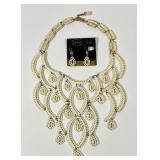 Monet Cream Enameled Filigree Necklace & Earrings
