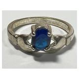 Sterling Silver Blue Topaz Oval Claddagh Ring