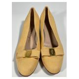 Salvatore Ferragamo Yellow Linen Vara Bow Pumps