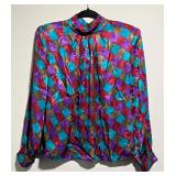 Anna Kristie Vintage Harlequin Print Silk Blouse