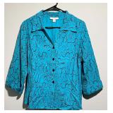 Dressbarn Blue Geometric Circles Button Up Shirt