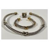 Two-Tone Twisted Cable Choker & Cuff Jewelry Set