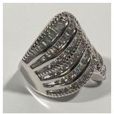 Sterling Silver Baguette CZ Bypass Statement Ring