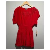 Forever 21 Red Cutout Embroidered Smock Mini