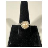 Pandora 925 Sterling Silver Pearl & CZ Halo Ring