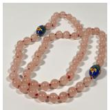 Vintage Rose Quartz Bead & Cloisonne Enamel