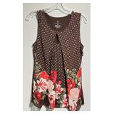 NY & C Brown Polka Dot & Floral Sleeveless Shell