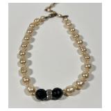 Miriam Haskell Vintage Faux Pearl & Onyx Necklace