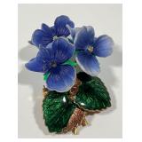 Vintage Tarento Enamel Blue Violet Flower Brooch